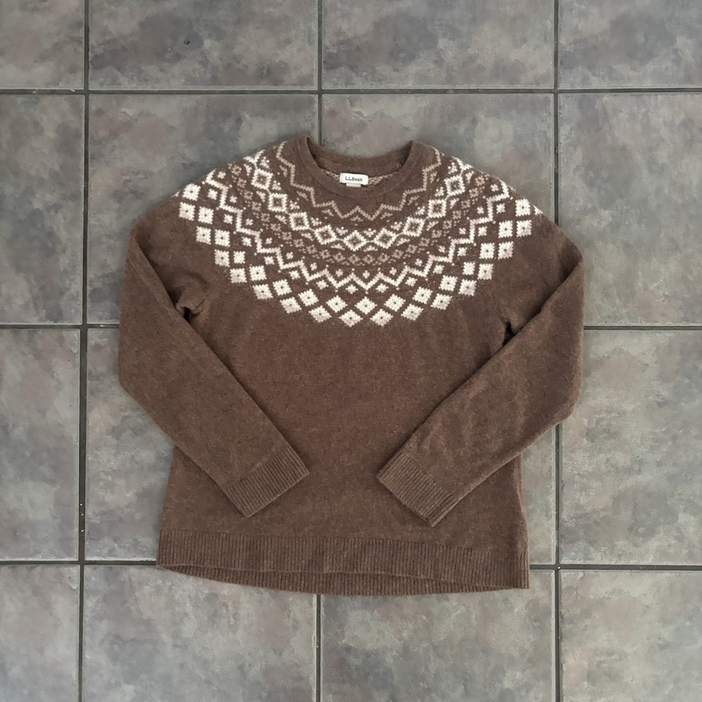 Fair Isle Cashmere LL Bean Sweater Womens M Brown  Circular Yoke Lopapeysa‎